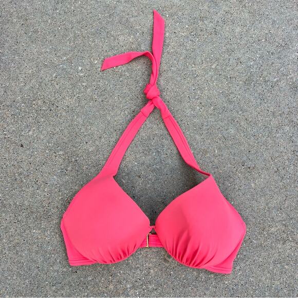 Victoria’s Secret Coral Pink Underwire Push Up Halter Triangle Bikini Top 32D - Picture 1 of 5